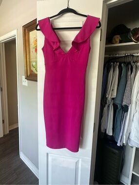 NWT Women's Fuchsia Ruffle V-Neck Sheath Dress